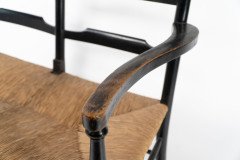 Morris & Co. Rare Arts & Crafts Ebonised ash rush seat ladder back two-seater settee - Thumbnail 10