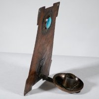 Richard Rathbone Attributed, an Arts & Crafts 'a Frame' Copper Wall Sconce with Riveted Ruskin Jewel - Thumbnail 4