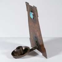 Richard Rathbone, attributed. An Arts & Crafts 'a Frame' Copper Wall Sconce with Riveted Ruskin Jewel - Thumbnail 6
