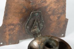 Richard Rathbone, attributed. An Arts & Crafts 'a Frame' Copper Wall Sconce with Riveted Ruskin Jewel - Thumbnail 9