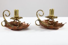 Arts & Crafts c.1900 Pair of Copper and Brass Lily Pad Candle Night Lights - Thumbnail 3