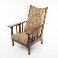 Harris Lebus. A Pair of Arts & Crafts Oak Reclining Armchairs with Large Flat Extended Arms - Thumbnail 8