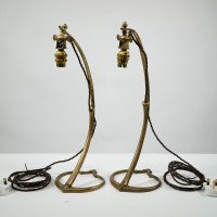 W. A. S. Benson. A Pair of Tall Swan Necked Table Lamps with Heart Shaped Base - Thumbnail 2