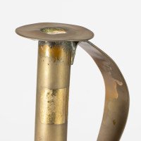 A Pair of Scottish School Arts & Crafts Brass Candlesticks W Circular Drip Trays - Thumbnail 7