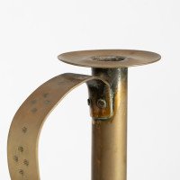 A Pair of Scottish School Arts & Crafts Brass Candlesticks W Circular Drip Trays - Thumbnail 8