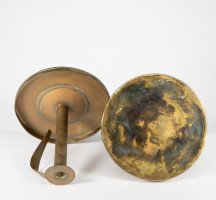A Pair of Scottish School Arts & Crafts Brass Candlesticks W Circular Drip Trays - Thumbnail 12
