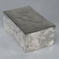 An Art Nouveau Continental Pewter Cigar Box W. Cedar Lining & Decor of Pheasant - Thumbnail 2