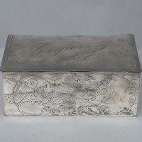 An Art Nouveau Continental Pewter Cigar Box W. Cedar Lining & Decor of Pheasant - Thumbnail 4