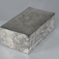 An Art Nouveau Continental Pewter Cigar Box W. Cedar Lining & Decor of Pheasant - Thumbnail 5