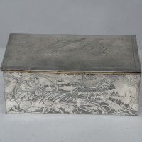 An Art Nouveau Continental Pewter Cigar Box W. Cedar Lining & Decor of Pheasant - Thumbnail 6