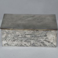 An Art Nouveau Continental Pewter Cigar Box W. Cedar Lining & Decor of Pheasant - Thumbnail 6