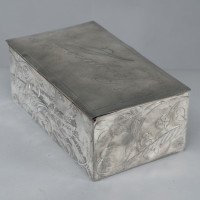 An Art Nouveau Continental Pewter Cigar Box W. Cedar Lining & Decor of Pheasant - Thumbnail 7