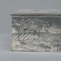 An Art Nouveau Continental Pewter Cigar Box W. Cedar Lining & Decor of Pheasant - Thumbnail 14