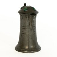 William Hutton. Arts & Crafts Pewter Jug with Four Bullseye Ruskin Jewels - Thumbnail 3