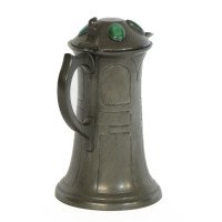 William Hutton. Arts & Crafts Pewter Jug with Four Bullseye Ruskin Jewels - Thumbnail 2