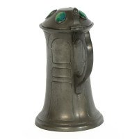 William Hutton. Arts & Crafts Pewter Jug with Four Bullseye Ruskin Jewels - Thumbnail 4