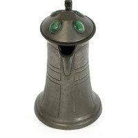 William Hutton. Arts & Crafts Pewter Jug with Four Bullseye Ruskin Jewels - Thumbnail 5