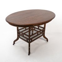 Lamb of Manchester, Stamped Lambs. Rare Anglo-Japanese Oak Oval Centre Table - Thumbnail 4