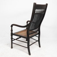 E. W. Godwin for William Watt. Aesthetic Movement Tall Back Ebonised Armchair - Thumbnail 17