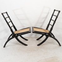 Godwin Style. Pair of Aesthetic Movement Ebonized Folding Chair W. New Cane Seat - Thumbnail 3