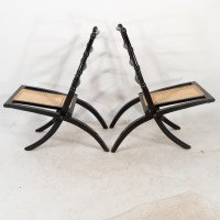 E. W. Godwin Style, Pair of Aesthetic Ebonised Folding Chairs with Cane Seats - Thumbnail 4