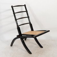 Godwin Style. Pair of Aesthetic Movement Ebonized Folding Chair W. New Cane Seat - Thumbnail 6