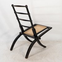 Godwin Style. Pair of Aesthetic Movement Ebonized Folding Chair W. New Cane Seat - Thumbnail 8