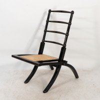 Godwin Style. Pair of Aesthetic Movement Ebonized Folding Chair W. New Cane Seat - Thumbnail 12