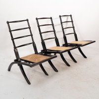 Godwin Style. Pair of Aesthetic Movement Ebonized Folding Chair W. New Cane Seat - Thumbnail 19