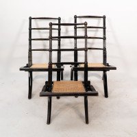 Godwin Style. Pair of Aesthetic Movement Ebonized Folding Chair W. New Cane Seat - Thumbnail 20