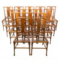 Morris & Co. A monumental set of fourteen Arts & Crafts oak dining chairs - Thumbnail 1
