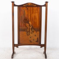 Shapland & Petter. An Arts & Crafts Firescreen with a Beautiful Peacock Inlaid - Thumbnail 7