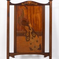 Shapland & Petter. An Arts & Crafts Firescreen with a Beautiful Peacock Inlaid - Thumbnail 8