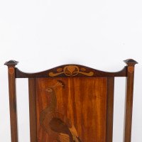 Shapland & Petter. An Arts & Crafts Firescreen with a Beautiful Peacock Inlaid - Thumbnail 9