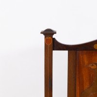 Shapland & Petter. An Arts & Crafts Firescreen with a Beautiful Peacock Inlaid - Thumbnail 11