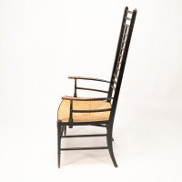 James Plucknett Attributed, probably for Collier & Plucknett. An Exaggerated High Back Anglo-Japanese Ebonised Armchair - Thumbnail 4