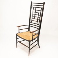 James Plucknett Attributed, probably for Collier & Plucknett. An Exaggerated High Back Anglo-Japanese Ebonised Armchair - Thumbnail 3
