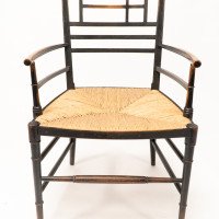 James Plucknett Attributed, probably for Collier & Plucknett. An Exaggerated High Back Anglo-Japanese Ebonised Armchair - Thumbnail 9