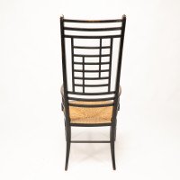 James Plucknett Attributed, probably for Collier & Plucknett. Exaggerated High Back Anglo-Japanese Ebonised Armchair - Thumbnail 19