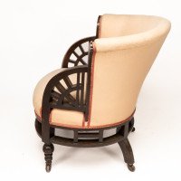 E. W. Godwin Attributed, Anglo-Japanese White Circular Armchair with Fan Shaped Arms - Thumbnail 5