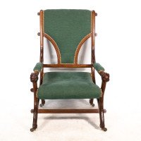 John Pollard Seddon Attributed, a Gothic Revival Oak Armchair with through pegged tenon joints - Thumbnail 2