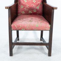 Heal's of London, attributed, Tall Arts & Crafts Oak Wing Back Armchair - Thumbnail 7