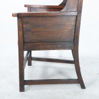 Heal's of London, attributed, Tall Arts & Crafts Oak Wing Back Armchair - Thumbnail 11