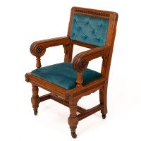 Bruce Talbert for Gillow & Co., Gothic Revival Armchairs in Blue Upholstery - Thumbnail 5