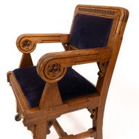 Bruce Talbert for Gillow & Co., Gothic Revival Armchairs in Blue Upholstery - Thumbnail 19
