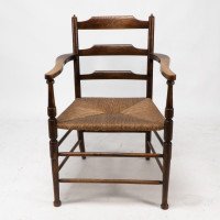 Morris & Co. Rare Arts & Crafts ladder back rush seat Armchair - Thumbnail 2
