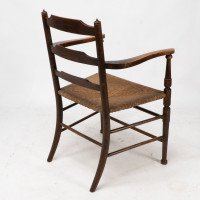 Morris & Co. Rare Arts & Crafts ladder back rush seat Armchair - Thumbnail 6