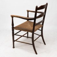 Morris & Co. Rare Arts & Crafts ladder back rush seat Armchair - Thumbnail 8