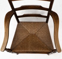 Morris & Co. Rare Arts & Crafts ladder back rush seat Armchair - Thumbnail 10