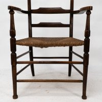 Morris & Co. Rare Arts & Crafts ladder back rush seat Armchair - Thumbnail 12